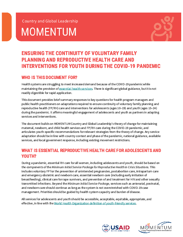 Ensuring the Continuity of Voluntary Family Planning and Reproductive ...