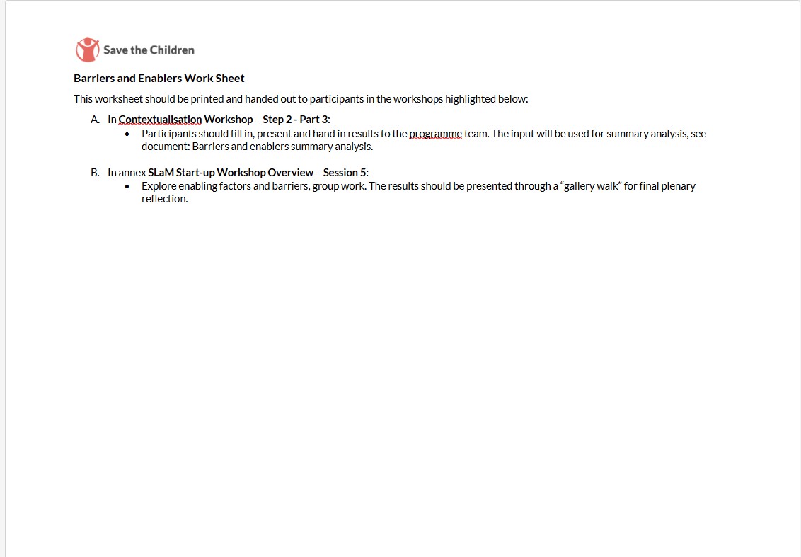 Barrier and Enablers Worksheet