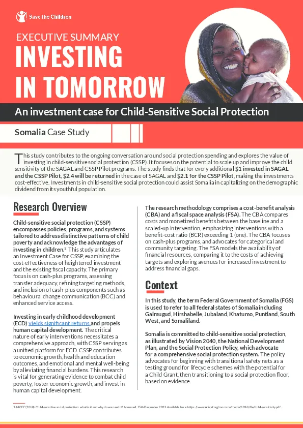 Child-Sensitive Social Protection: An investment case for Child-Sensitive Social Protection in Somalia