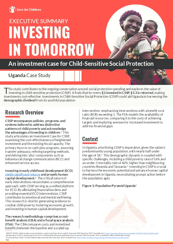 Child-Sensitive Social Protection: An investment case for Child-Sensitive Social Protection in Uganda