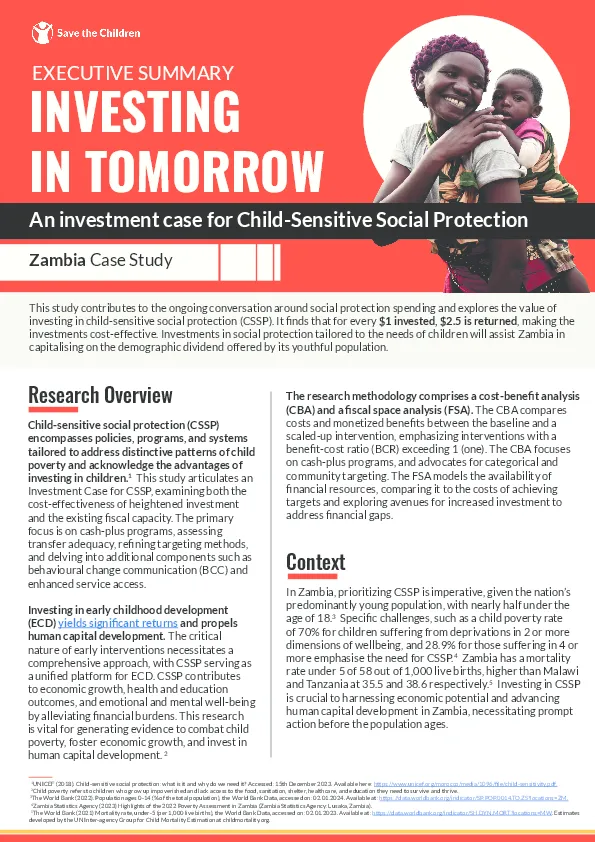 Child-Sensitive Social Protection: An investment case for Child-Sensitive Social Protection in Zambia