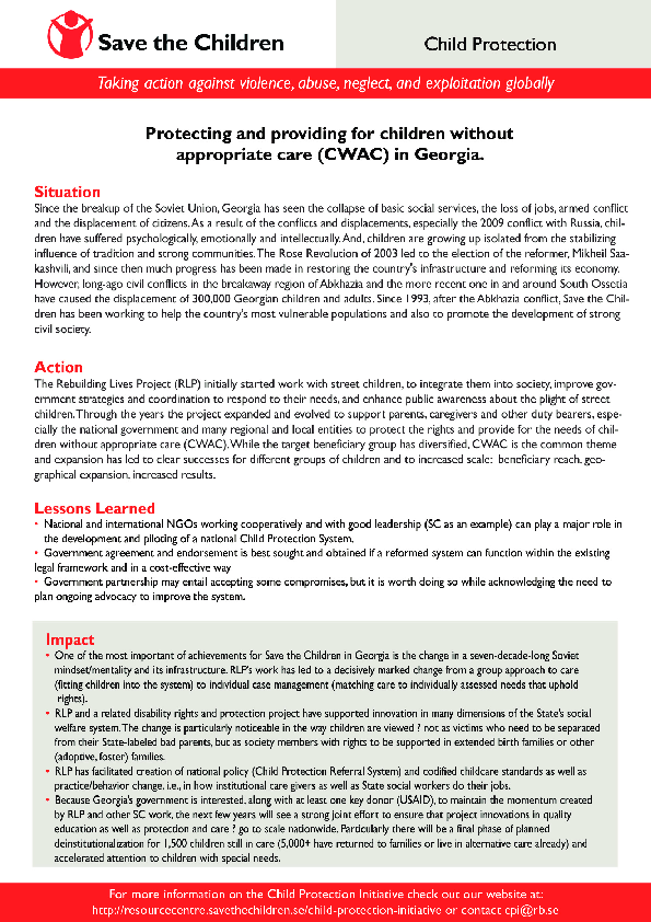 Case Study. Protecting and providing for all children without ...