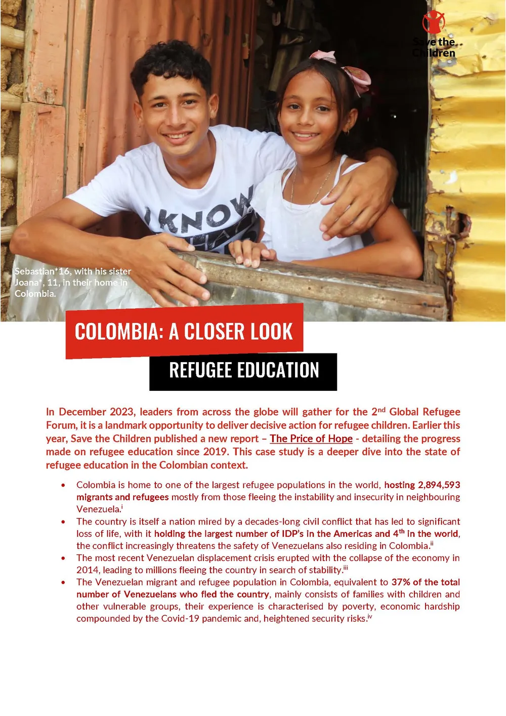 Colombia: A Closer look, refugee education