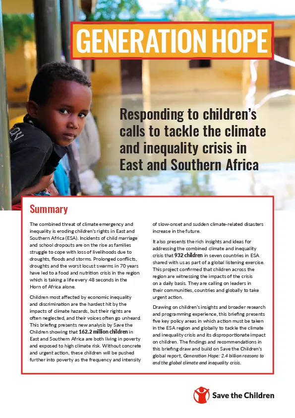 Generation Hope: Responding to children’s calls to tackle the climate and inequality crisis in East and Southern Africa
