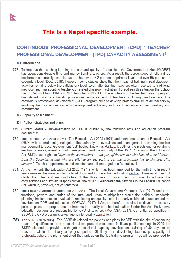 EXAMPLE1 Pre-read TPD Capacity Assessment (2020)
