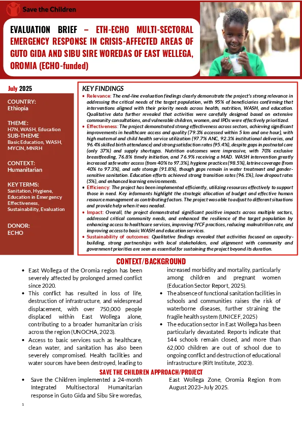 Evaluation Brief for ETH ECHO Multi-Sectoral Emergency Response in Crisis-Affected Areas of Guto Gida and Sibu Sire woredas of East Wellega, Oromia project Endline Evaluation