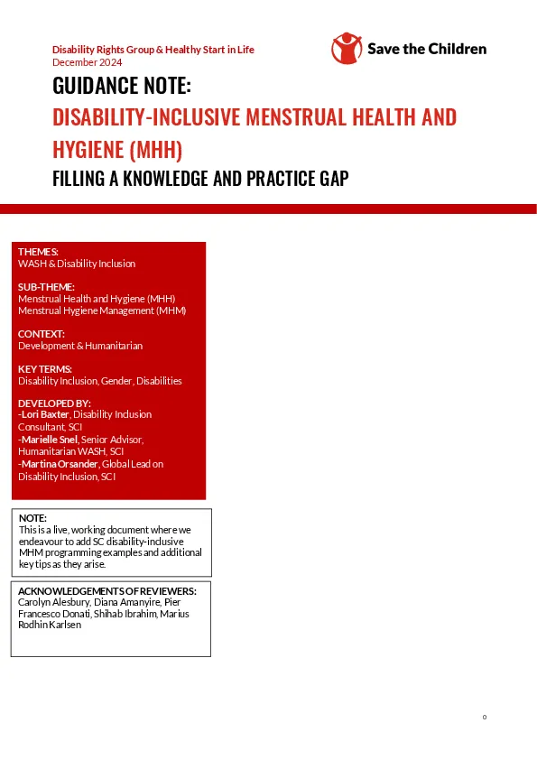 Guidance Note Disability-Inclusive Menstrual Health and Hygiene (MHH)