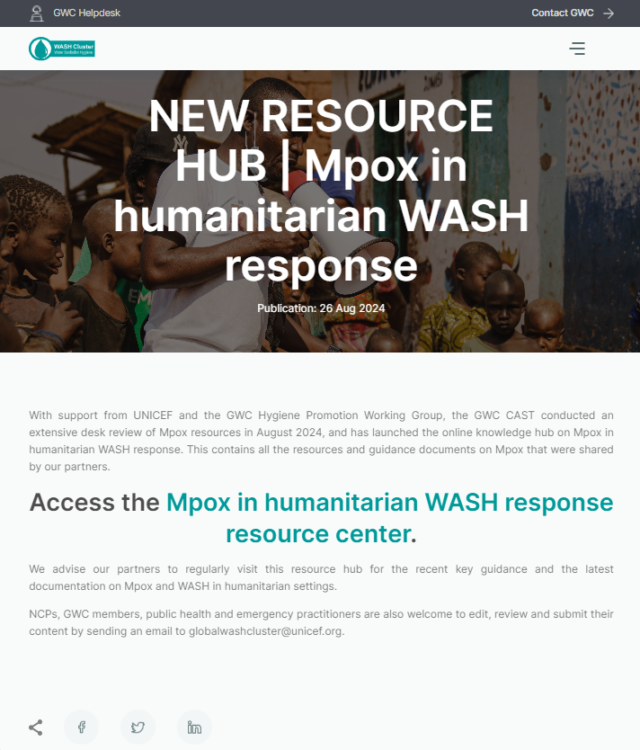 Global WASH Cluster Mpox humanitarian WASH response thumbnail