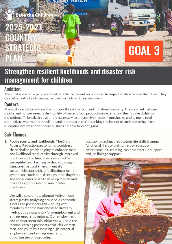 2025 - 2027 Strategic Goal 3: Strengthen resilient livelihoods and disaster risk management for children