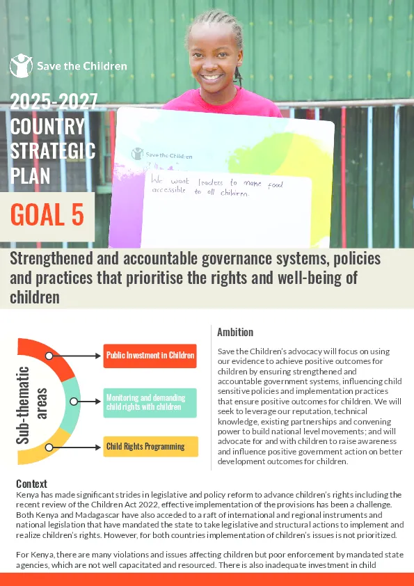 2025 - 2027 Strategic Goal 5: Strengthened and accountable governance systems, policies and practices that prioritise the rights and well-being of children