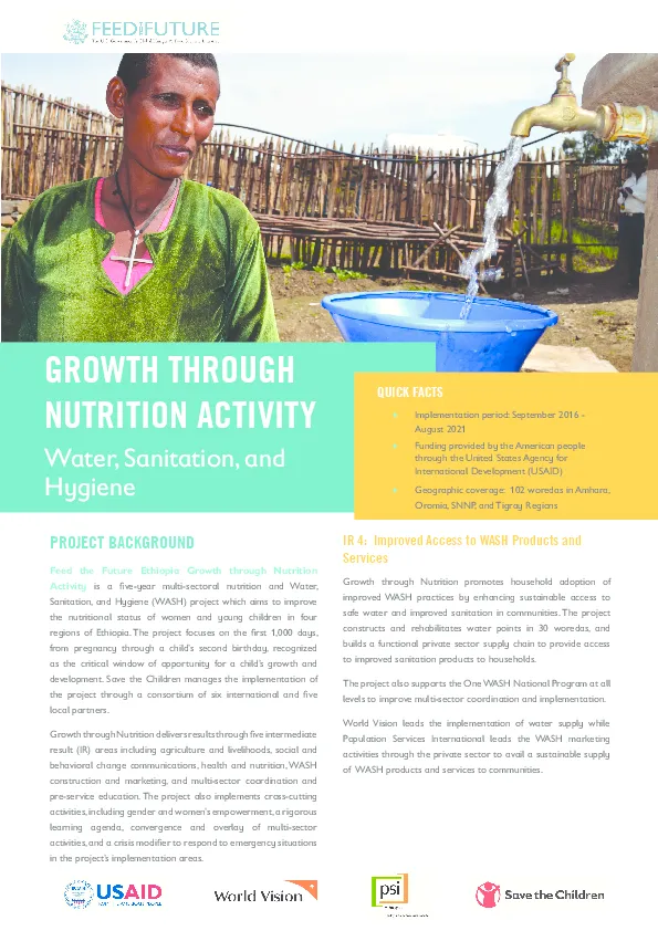 Growth Through Nutrition Activity: Water, Sanitation, And Hygiene ...