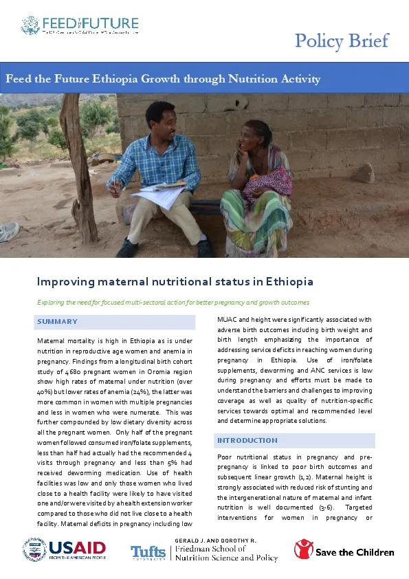 Improving Maternal Nutrition Status in Ethiopia