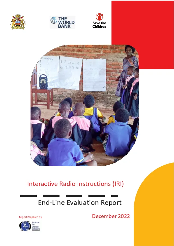 Investing in Early Years Project Interactive Radio Instructions (IRI) End-line Evaluation Report