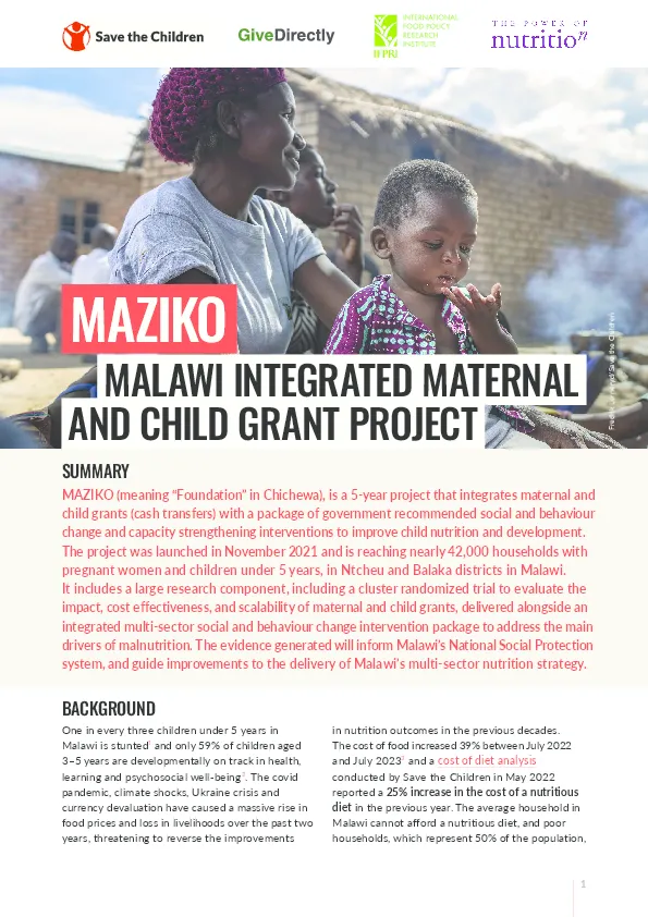 MAZIKO - Malawi Integrated Maternal and Child Grant Project
