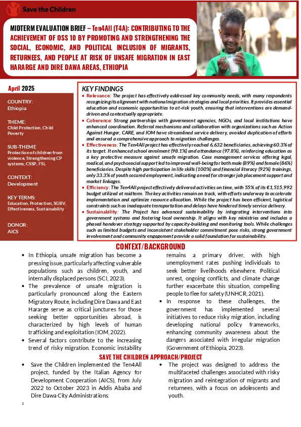 Midterm Evaluation Brief for the Ten4All (T4A)