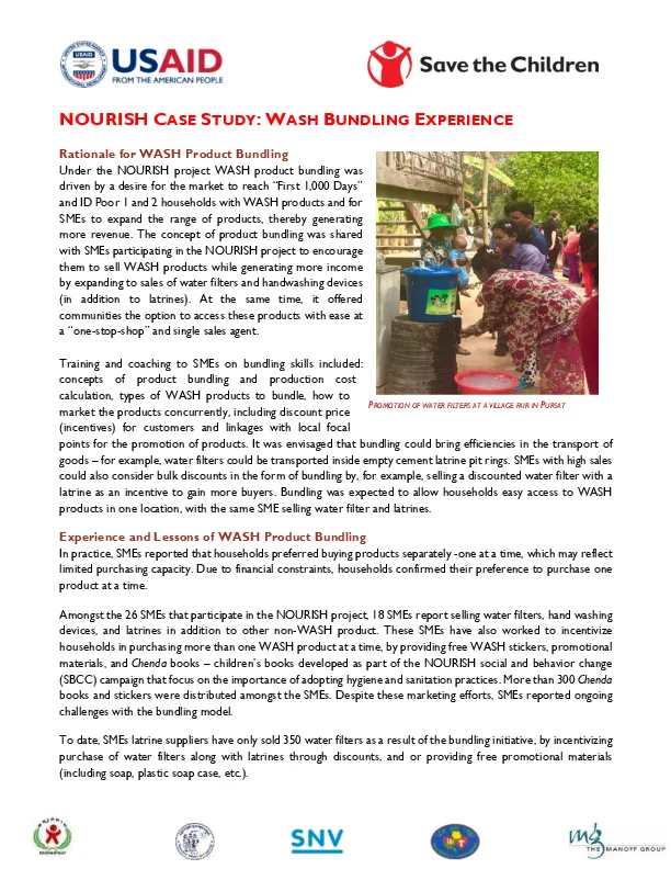 NOURISH Case Study: Water Sanitation, and Hygiene (WASH) bundling experience
