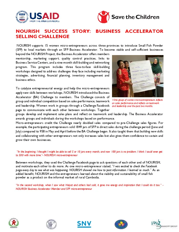 NOURISH Success Story: Business Accelerator Selling Challenge