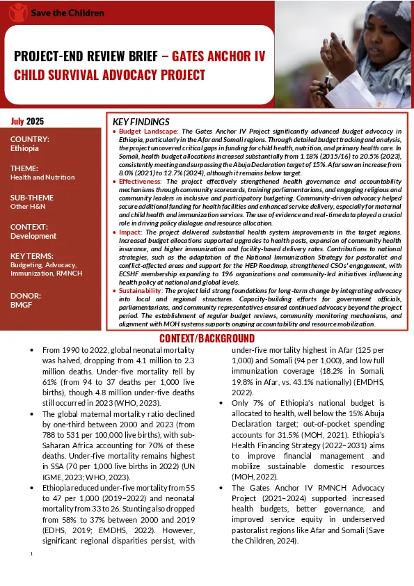 Project End Review Brief - Gates Anchor IV Child Survival Advocacy Project