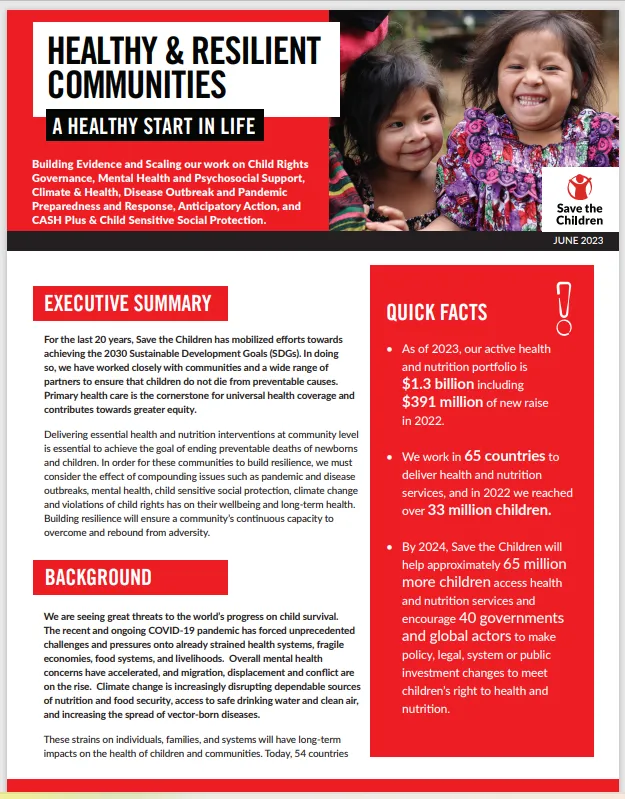 Healthy and Resilient Communities Priority Statement - Healthy Start in Life