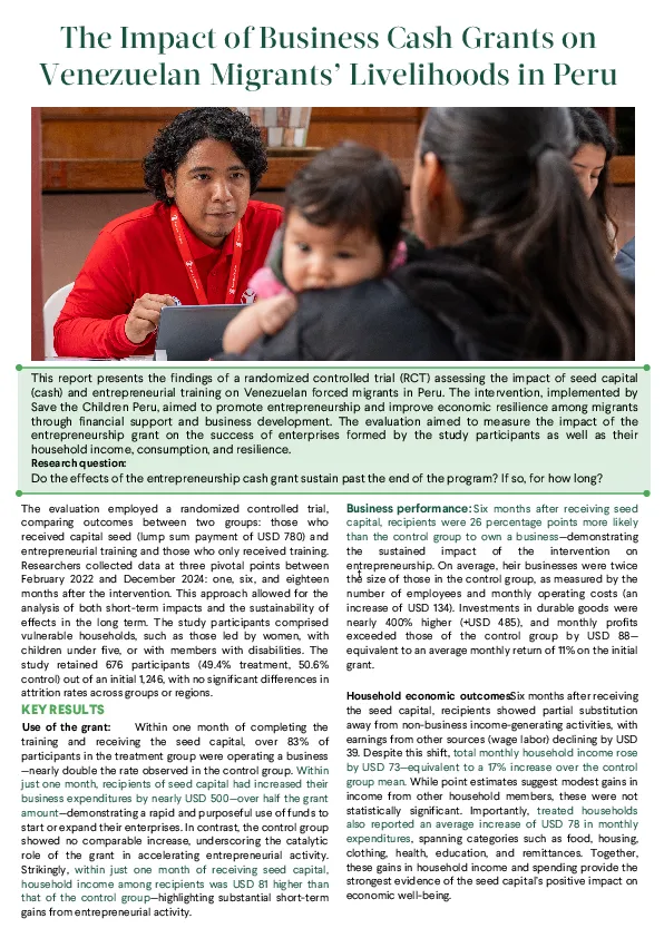 The Impact of Business Cash Grants on Venezuelan Migrants’ Livelihoods in Peru