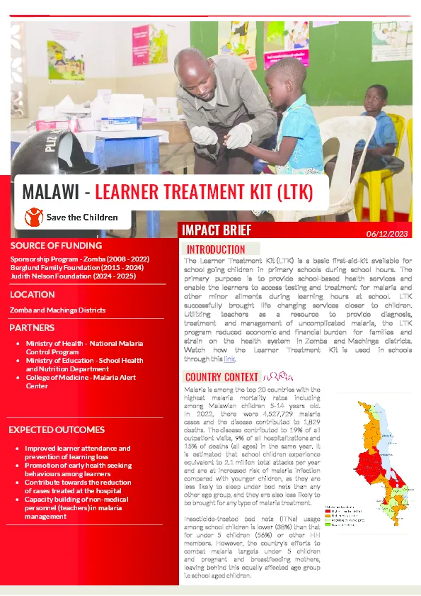 SCI Malawi Learner Treatment Kit (LTK) Impact Brief