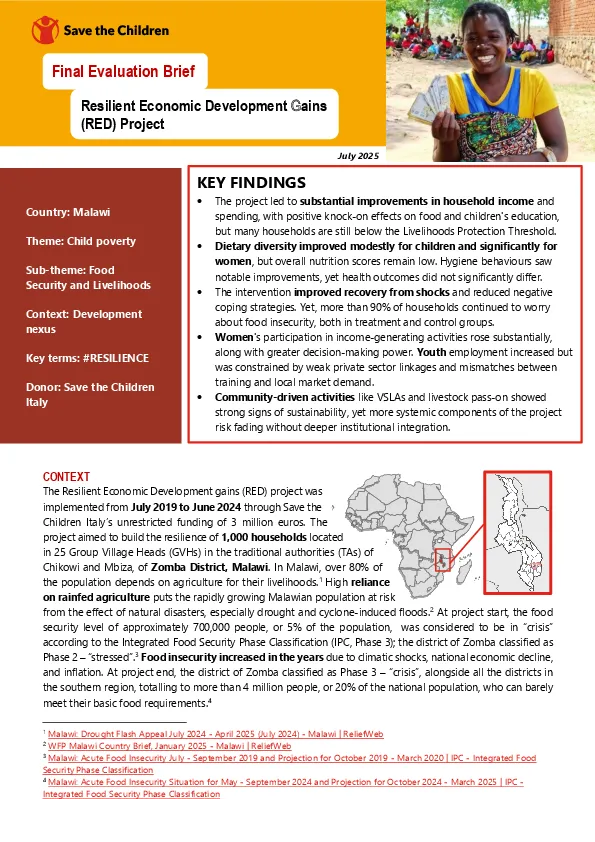 Resilient Economic Development Gains (RED) Project Evaluation Brief Malawi