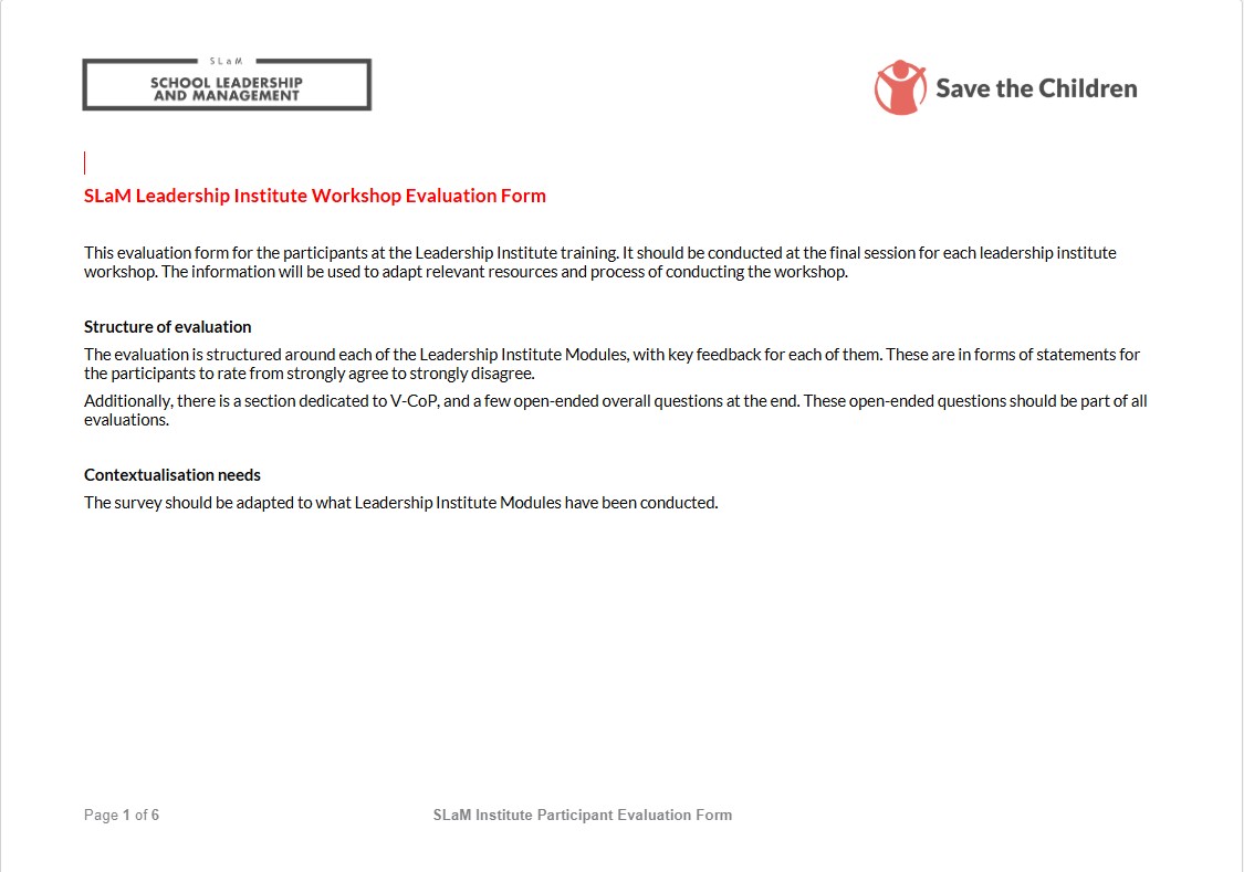 SLaM Leadership Institute Workshop Evaluation