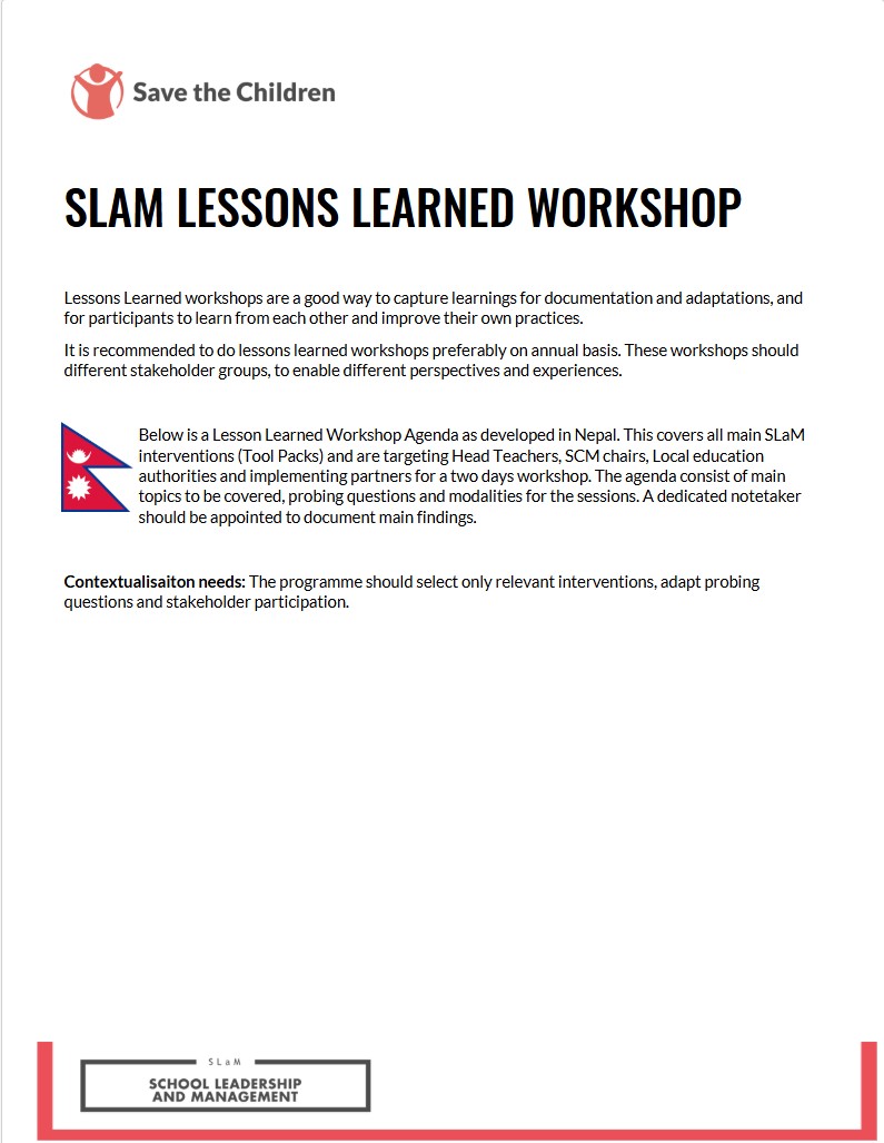 SLaM Lessons Learned Workshop