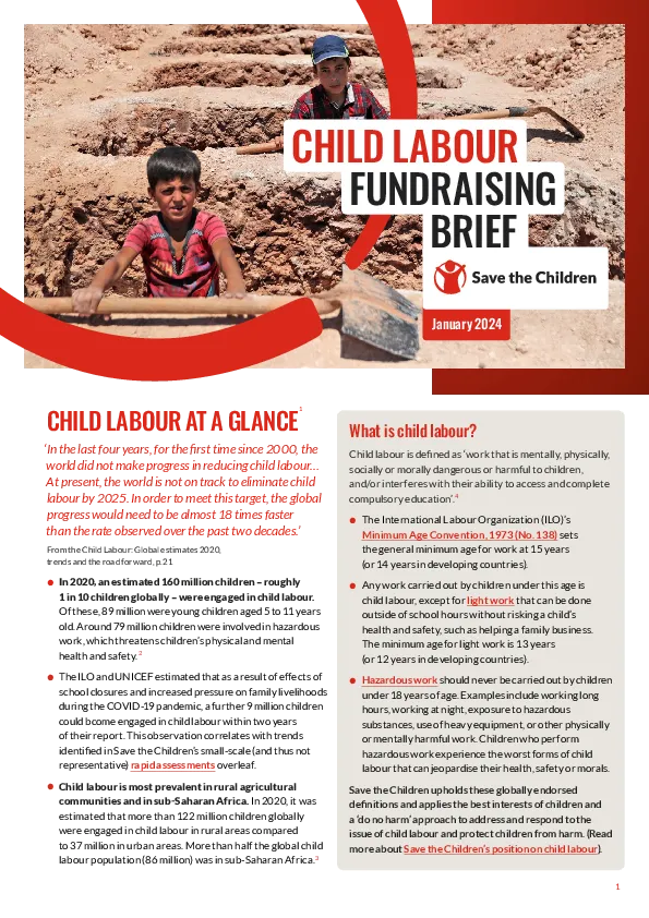 Save the Children Child Labour Fundraising Brief
