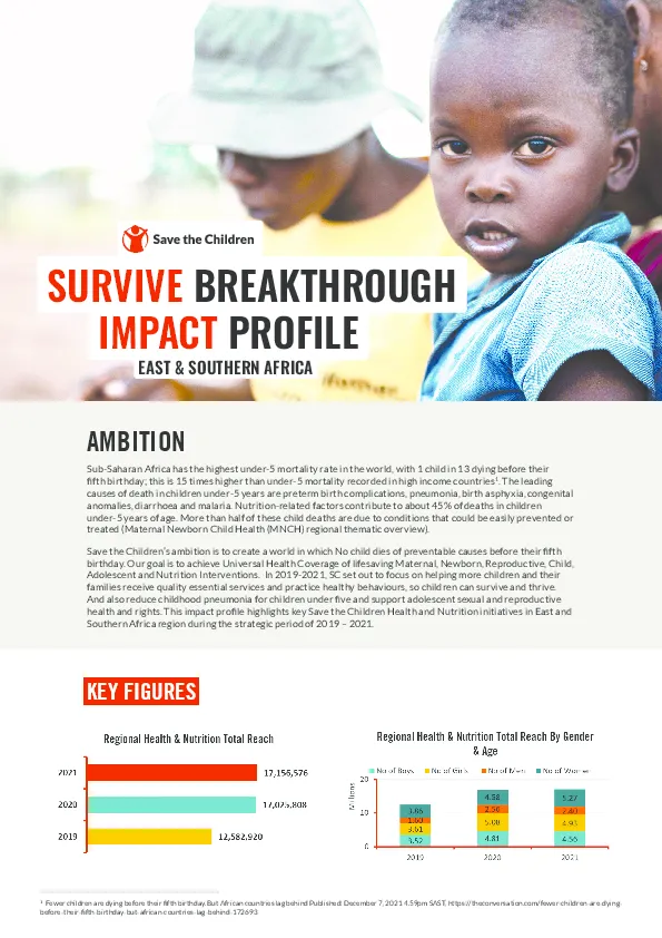 Save the Children East and Southern Africa Survive Breakthrough Impact Profile