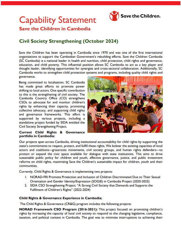 Capability Statement: Save the Children in Cambodia Civil Society Strengthening