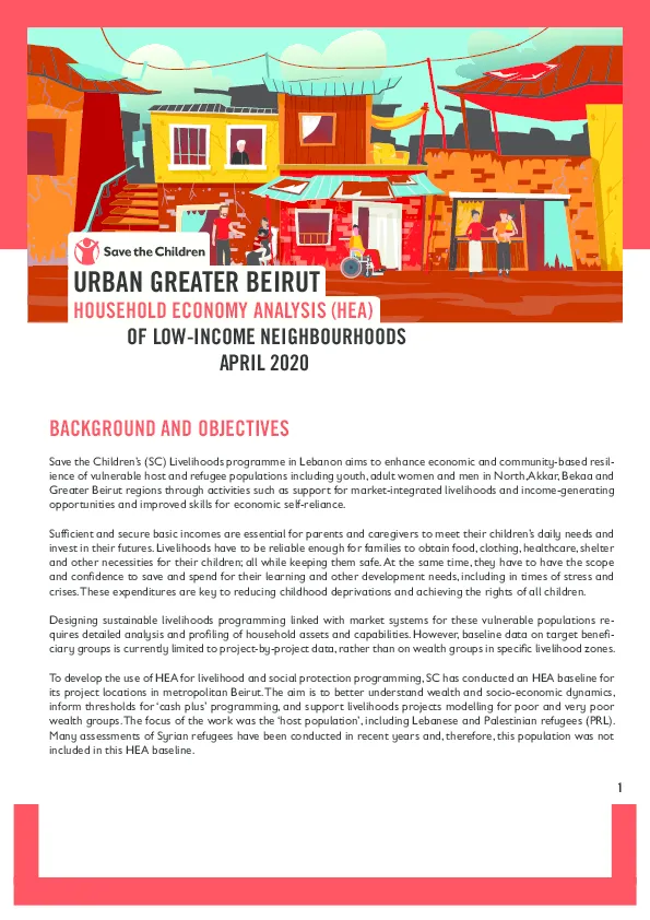 Urban Greater Beirut: Household Economy Analysis (HEA) Baseline of Low-Income Neighbourhoods