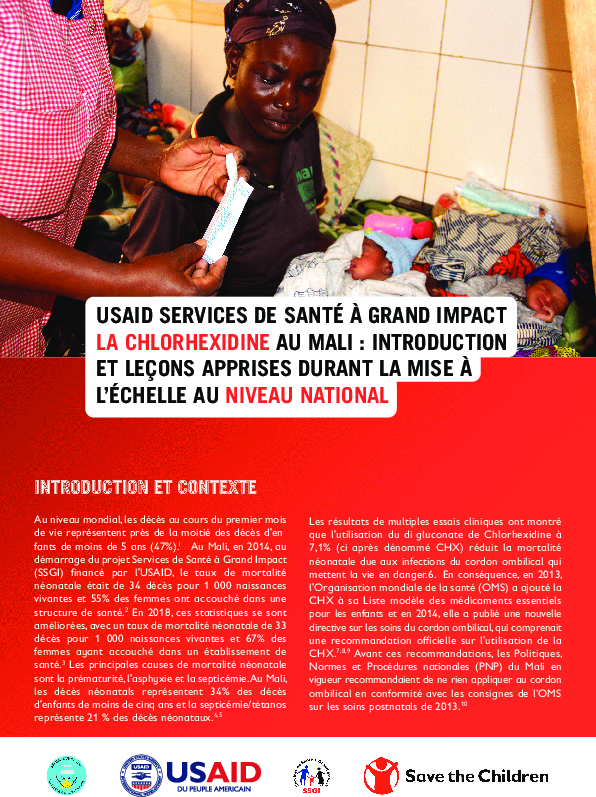 USAID Services de Santé à Grand Impact - Chlorhexidine in Mali: Introduction and Lessons Learned During National Scaling Up