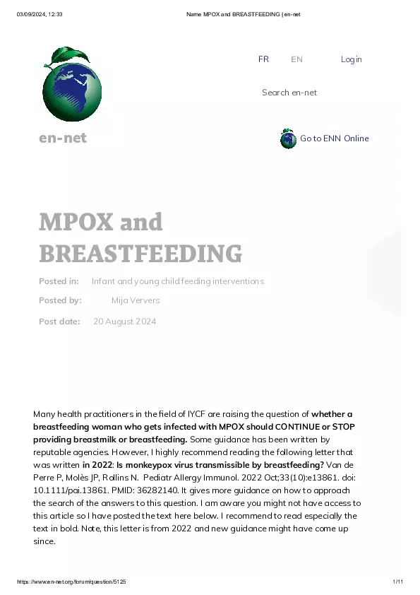 EN-NET: Mpox and Breastfeeding thumbnail