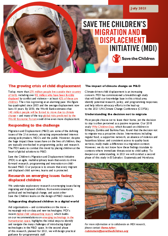 Save the Children's Migration and Displacement Initiative (MDI)