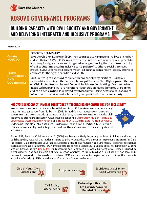 Kosovo Governance Programs: Building Capacity with Civil Society and Government, and Delivering Integrated and Inclusive Programs thumbnail