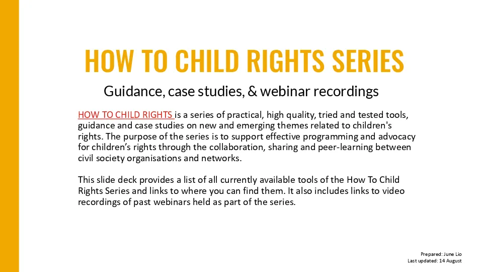 List of Resources for How to Child Rights series