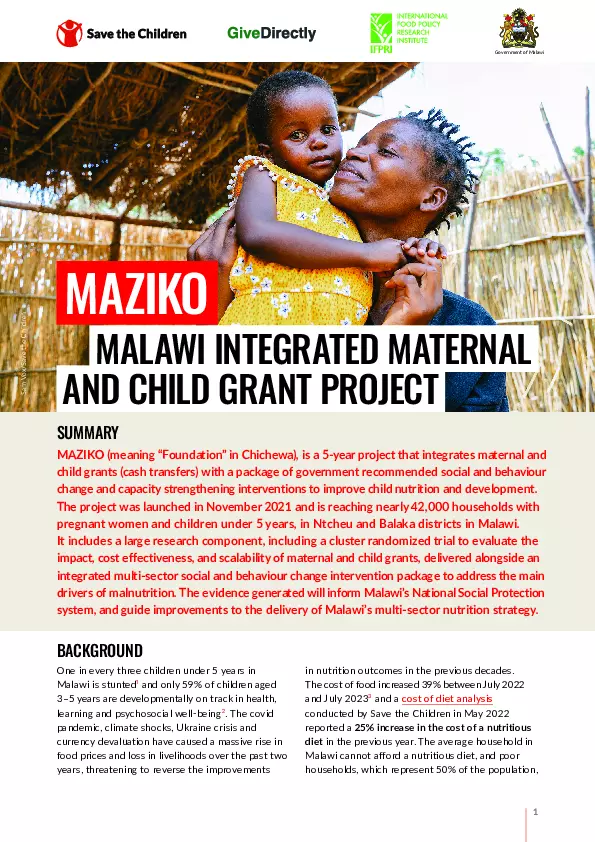 MAZIKO – Malawi Integrated Maternal and Child Grant Project thumbnail