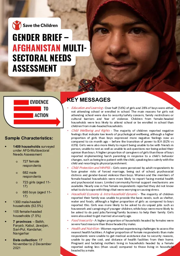 Gender Brief: Afghanistan multi-sectoral needs assessments