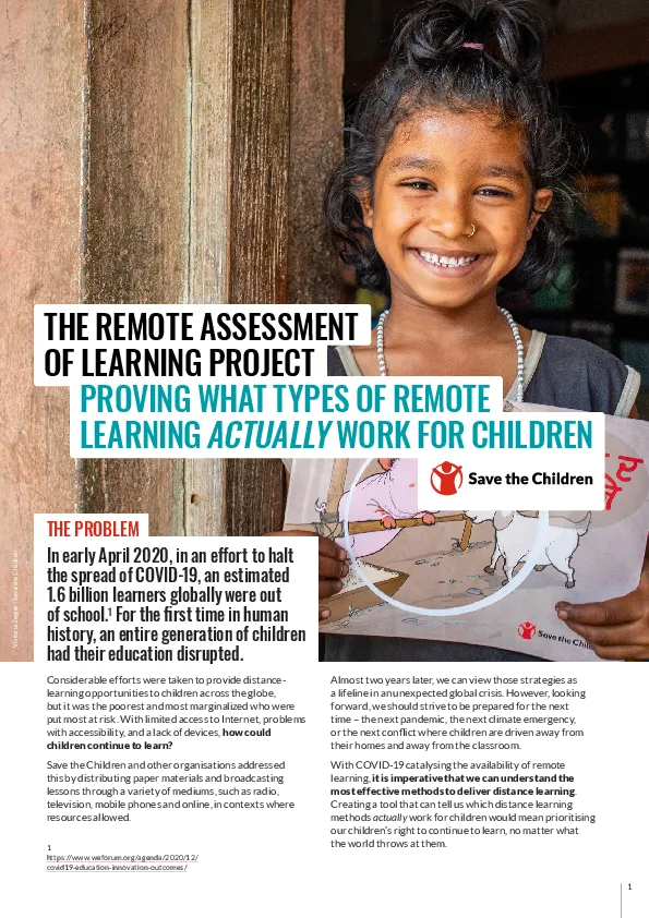 The Remote Assessment of Learning Project: Proving what types of remote learning actually work for children