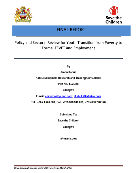 Policy and Sectoral Review for Youth Transition from Poverty to Formal TEVET and Employment