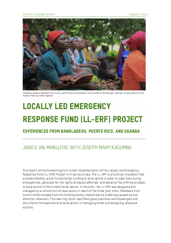 Locally Led Emergency Response Fund (LL-ERF) Project: Experiences from Bangladesh, Puerto Rico, and Uganda thumbnail