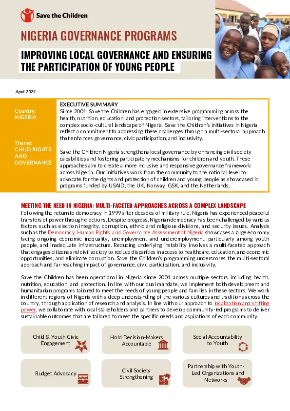 Nigeria Governance Programs: Improving Local Governance and Ensuring the Participation of Young People thumbnail