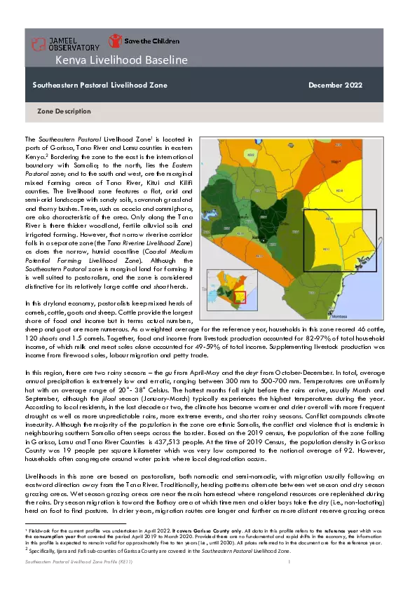 Household Economy Analysis (HEA) Livelihoods Profile: KE 11, Southeastern Pastoral Livelihood Zone thumbnail