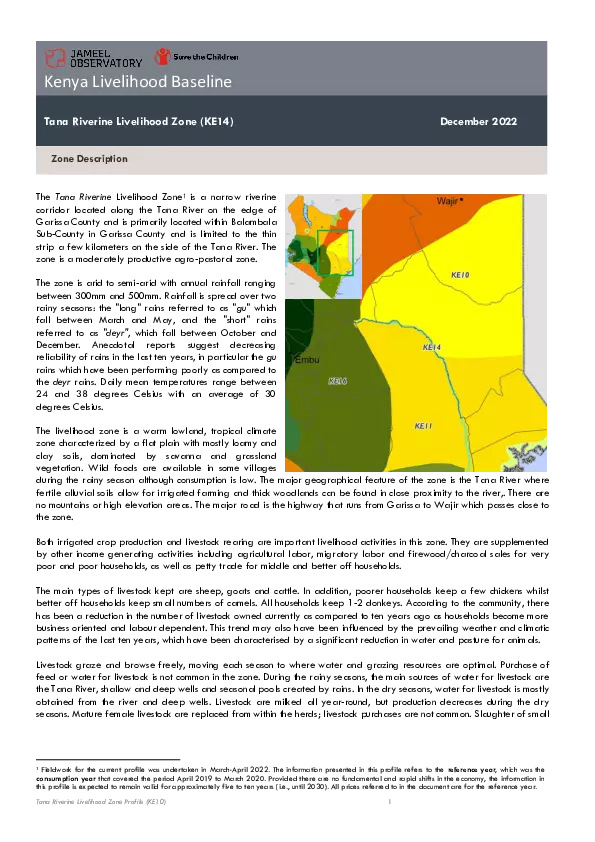 Household Economy Analysis (HEA) Livelihoods Profile: KE 14, Tana Riverine Livelihood Zone thumbnail