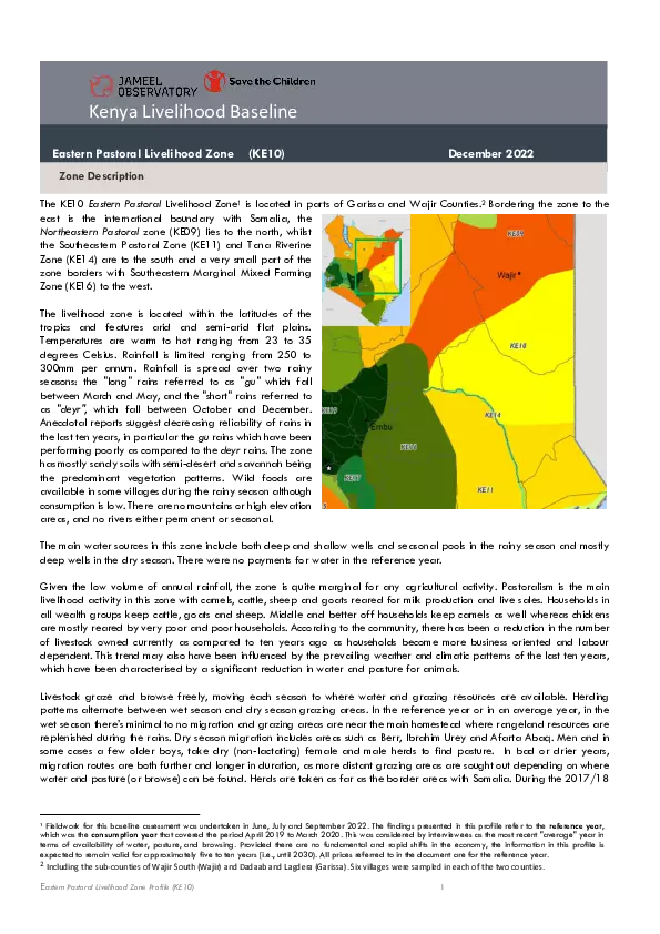 Household Economy Analysis (HEA) Livelihoods Profile: KE 10, Eastern Pastoral Livelihood Zone thumbnail