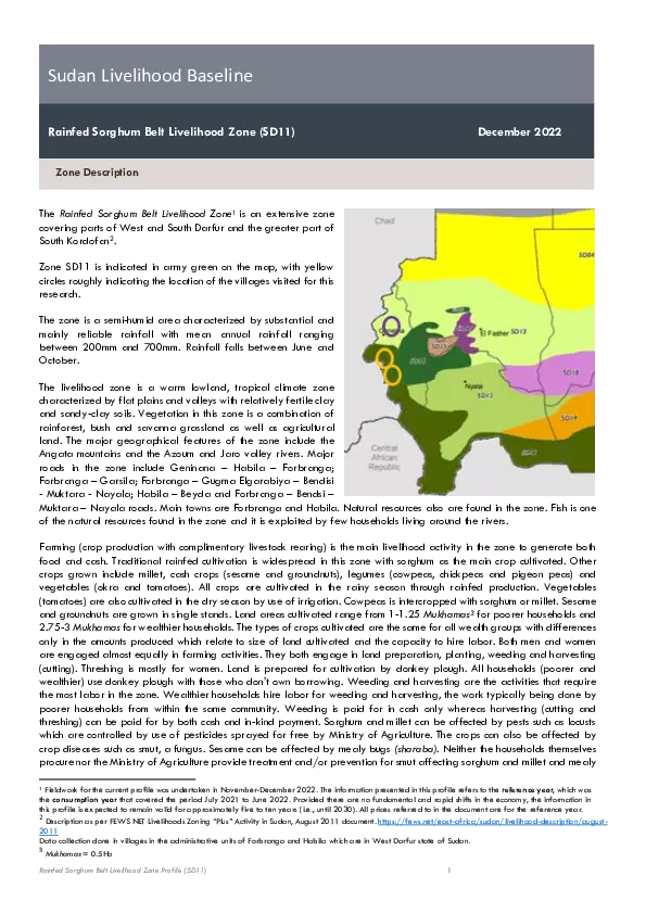 Sudan Household Economy Analysis (HEA) Livelihoods Baseline Profile, SD 11 thumbnail