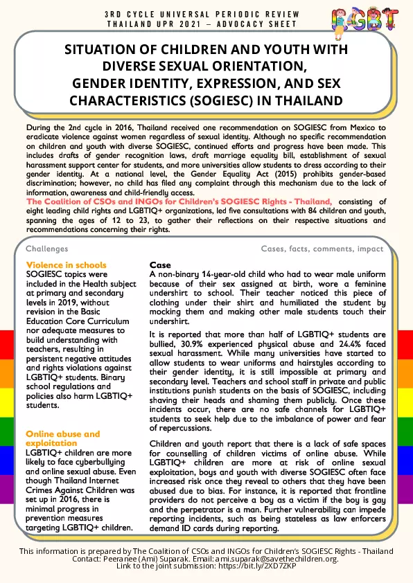 Situation of Children and Youth with Diverse Sexual Orientation, Gender Identity, Expression, and Sex Characteristics (SOGIESC) in Thailand thumbnail