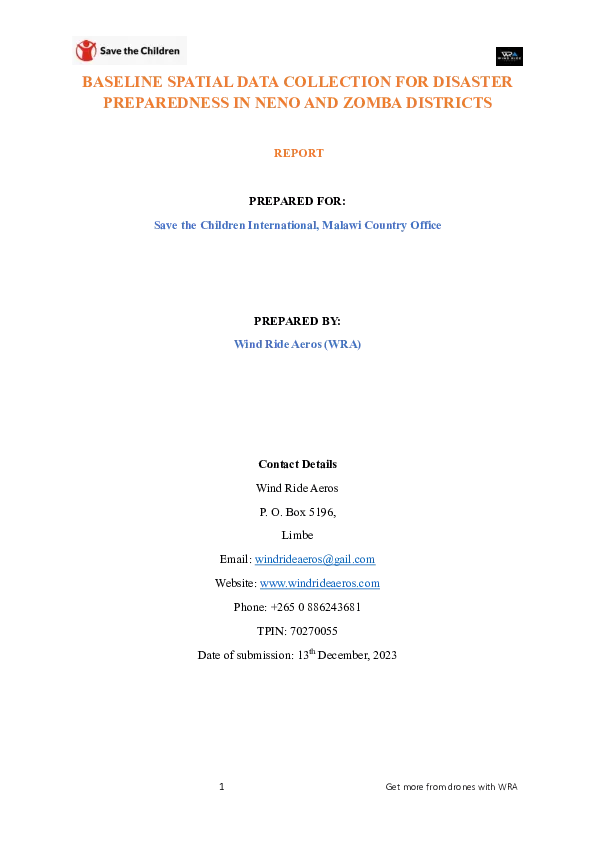Malawi Baseline Spatial Data Collection Report for Disaster Preparedness in Neno and Zomba Districts
