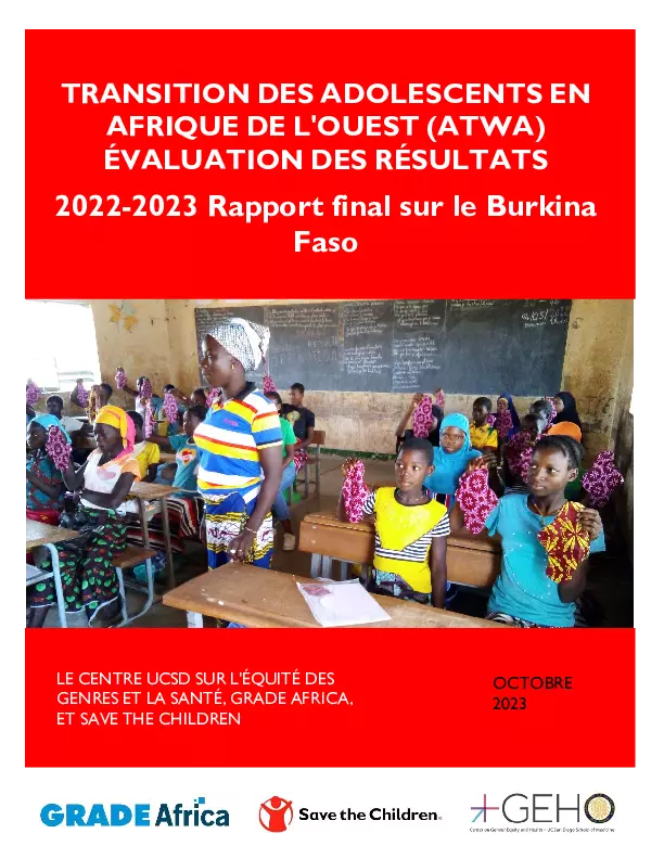 Transitions des adolescents en Afrique de l’ouest (ATWA) Évaluations des résultats 2022-2023 Rapport final sur le Burkina Faso thumbnail